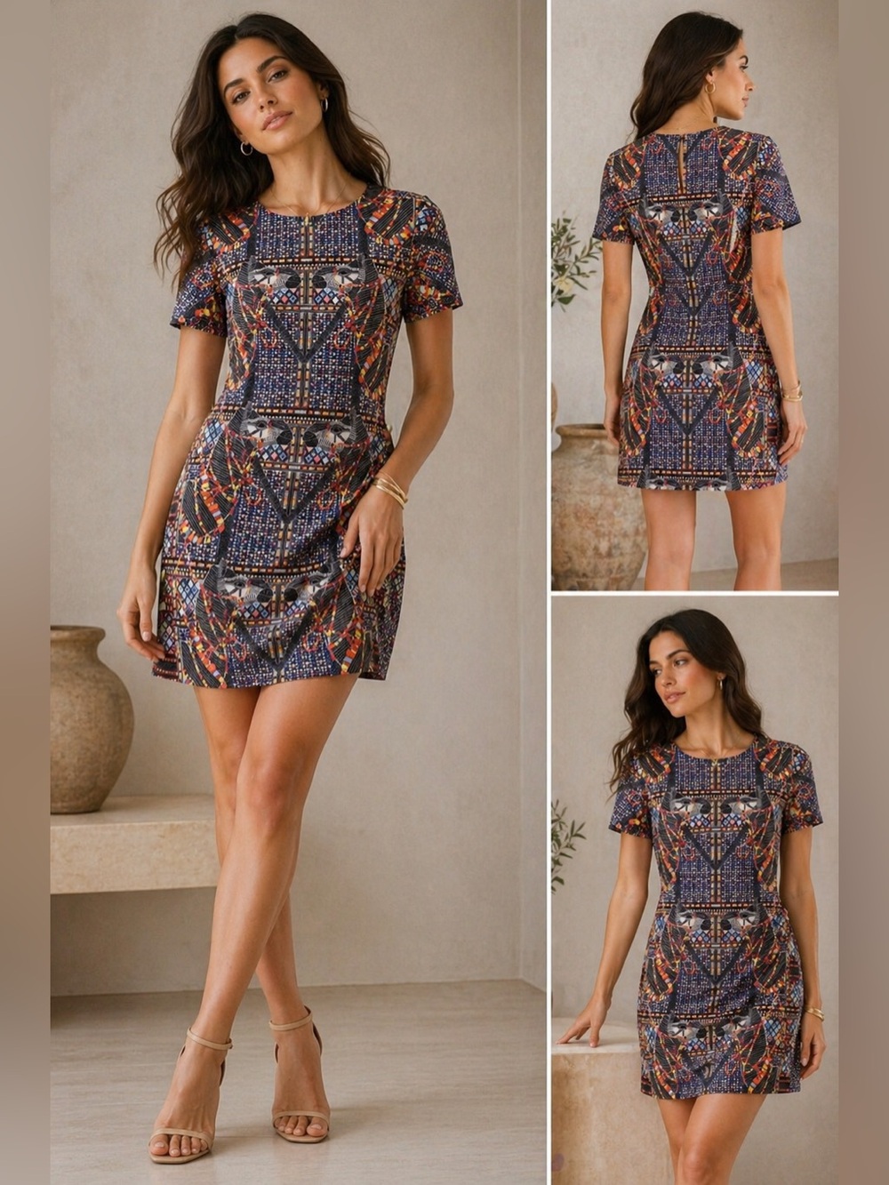 Mara Hoffman XS Multicolor Egyptian Print Sheath Dress